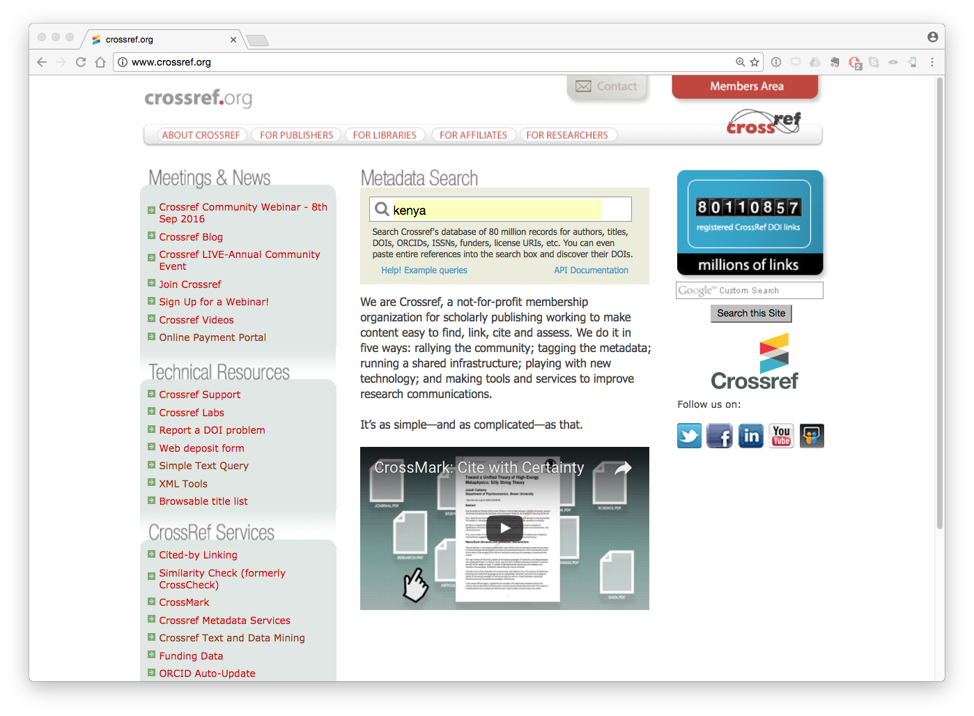 Accessing the Scientific Literature with CrossRef