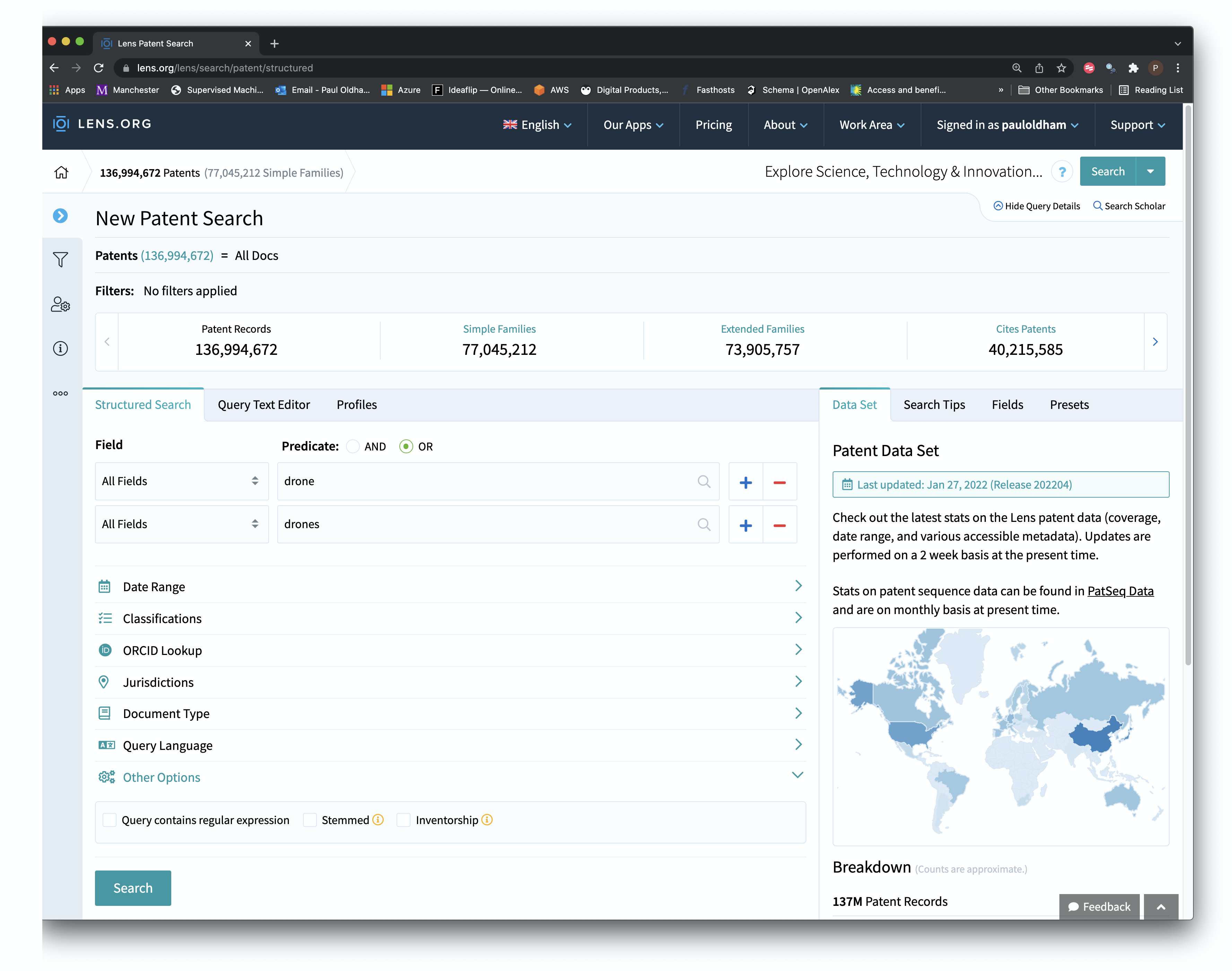 Conduct a patent search with stemming turned off